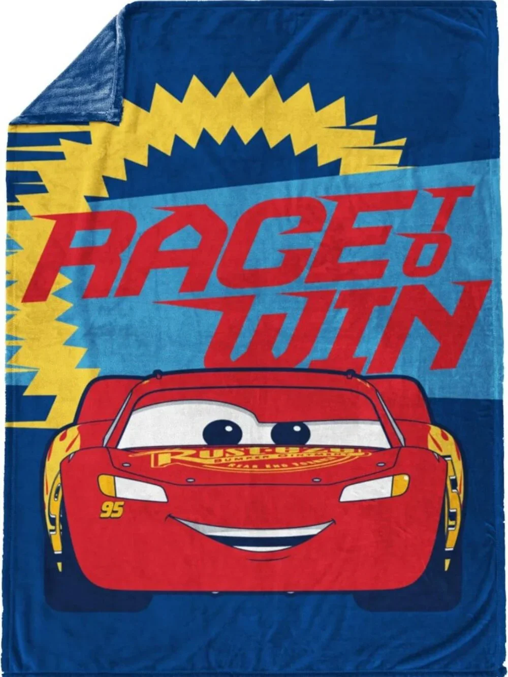 Cozy Kids Plush Fleece Throw Blanket - Soft Blue Cars Design, Large 60x90